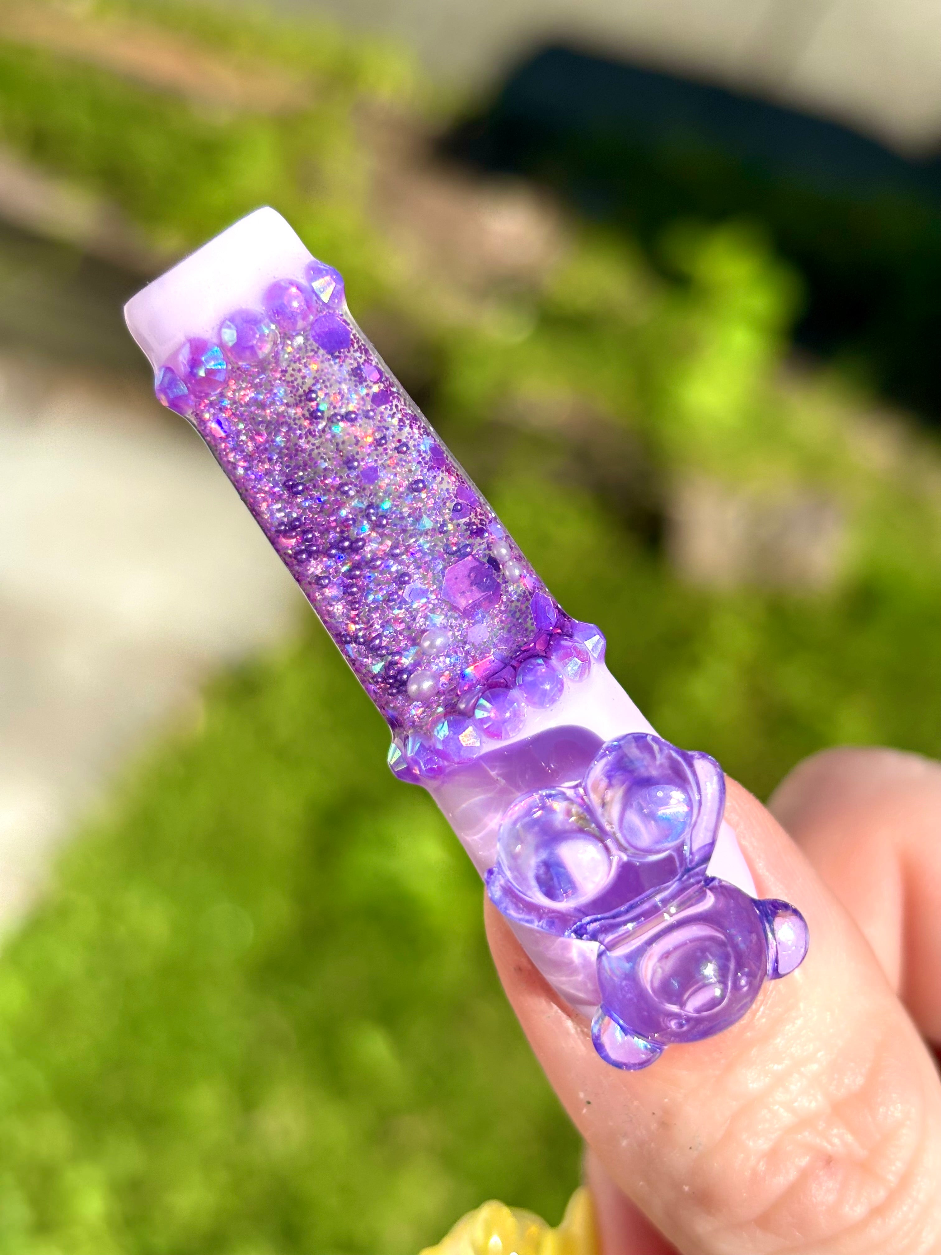 Rainbow Teddy Bear Liquid Aquarium Press On Nails