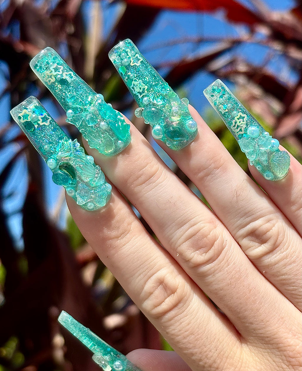 Sea Green Junk Liquid Aquarium Nails