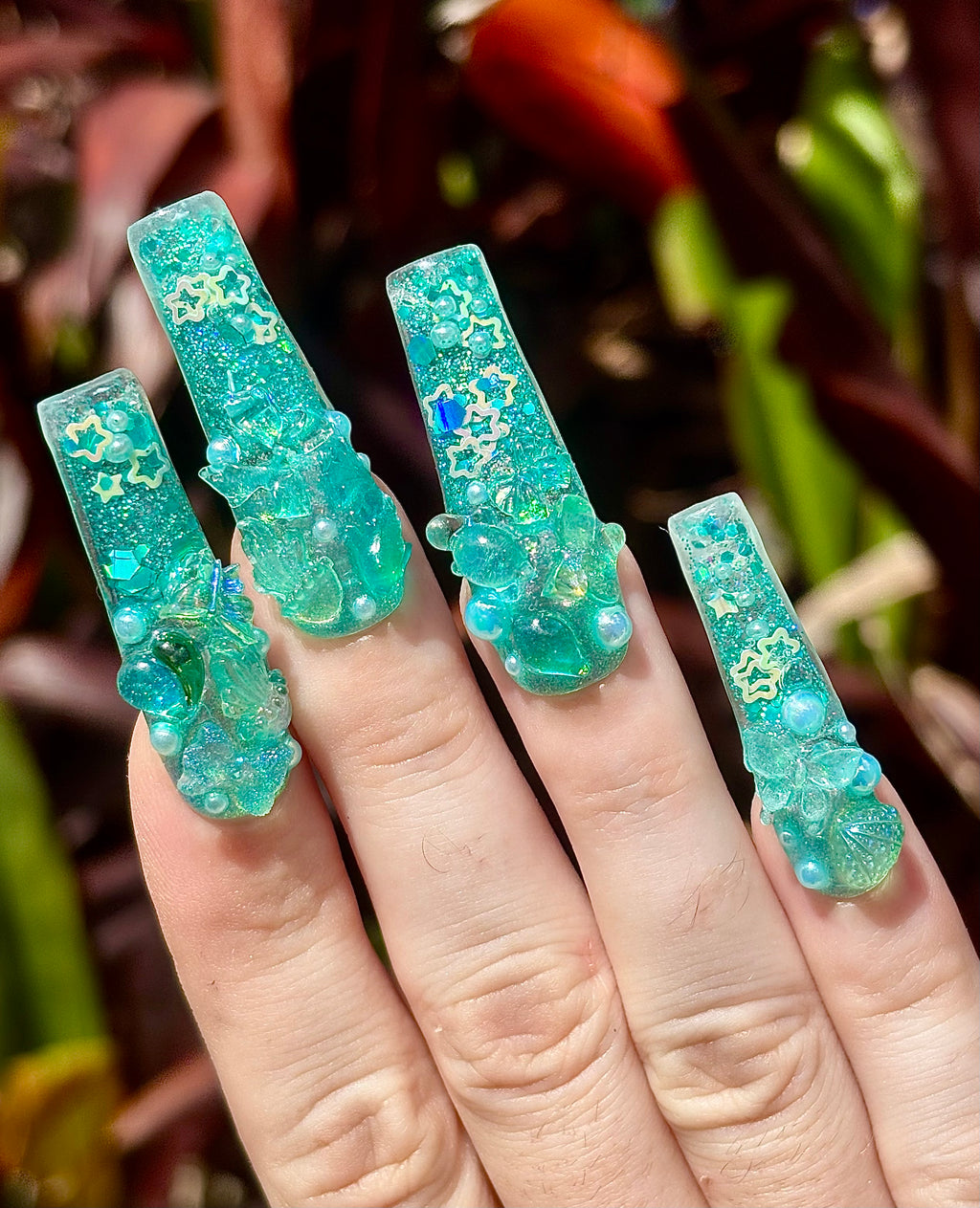 Sea Green Junk Liquid Aquarium Nails